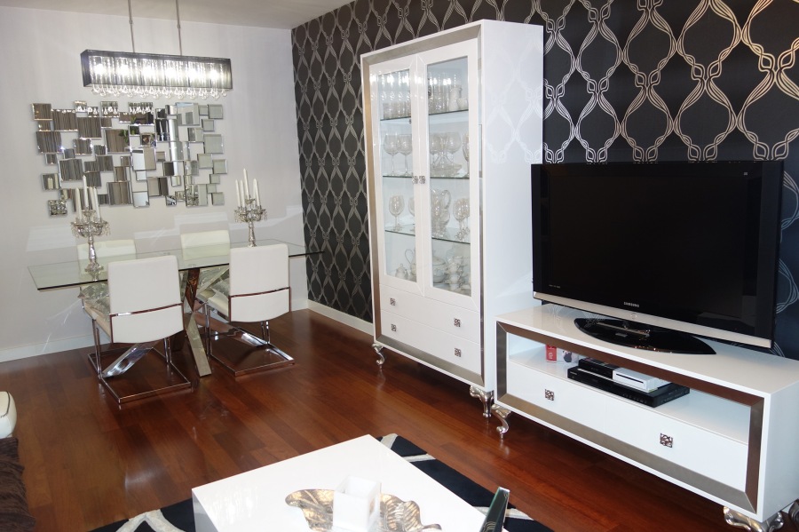 Salón muebles lacados en blanco y plata - Villalba Interiorismo (2)